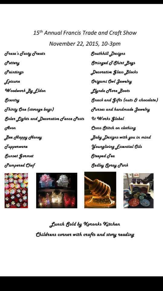 StringedBags's tweet image. This weekend we are attending the 15th Annual Francis Trade and Craft Show! Come check us out! 
Details below.