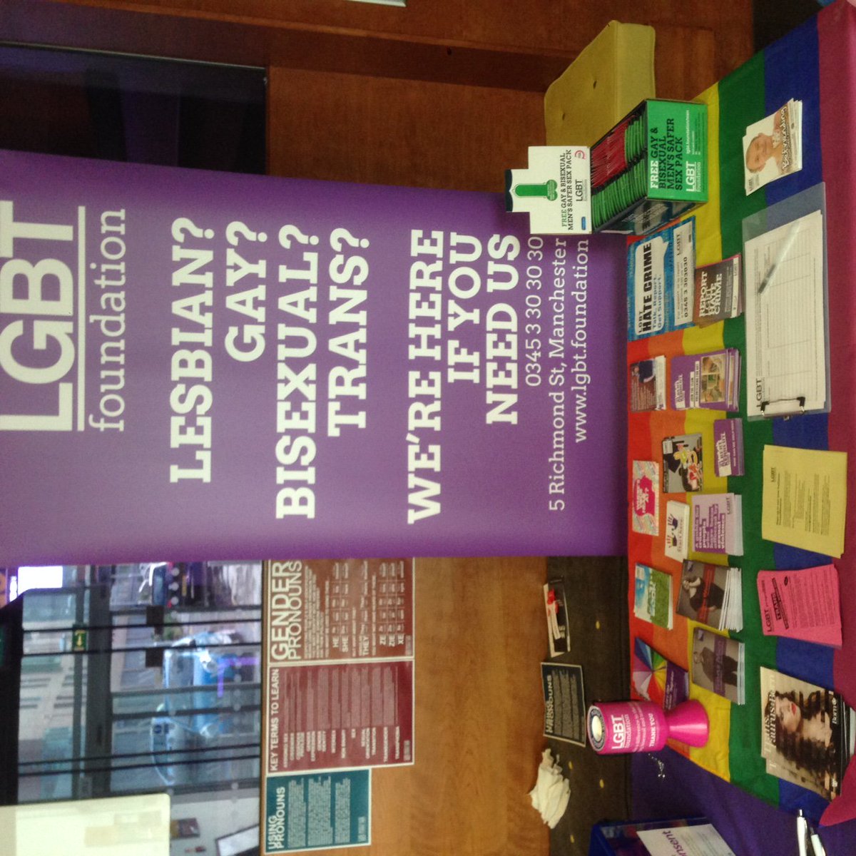 LGBTfdn's tweet photo. We are out at the @salfordsu #TDoR2015 event today, check out the stall and catch up with our work. https://t.co/aGua0zlU9s