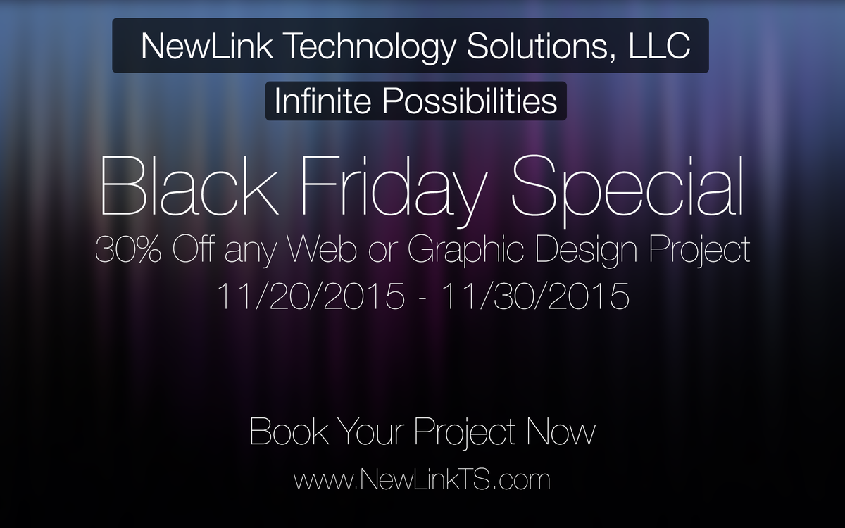 NewLinkTech's tweet photo. 30% Off Any Web or Graphic Design Project! #BlackFriday Contact us now.  https://t.co/7S0mfv3xxY https://t.co/XnaKly8wt6
