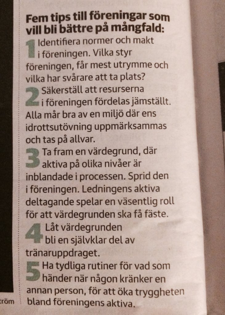 Mina fem tips till föreningar som vill bli bättre på mångfald (ur DN 19/11 2015)