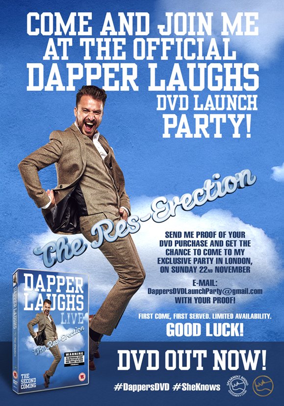 PlatformEntUK's tweet photo. Wana party with our man @dapperlaughs this wknd? He'll be at the world famous @spearmintlondon #sheknows #dappersdvd https://t.co/gDfDE9sUed
