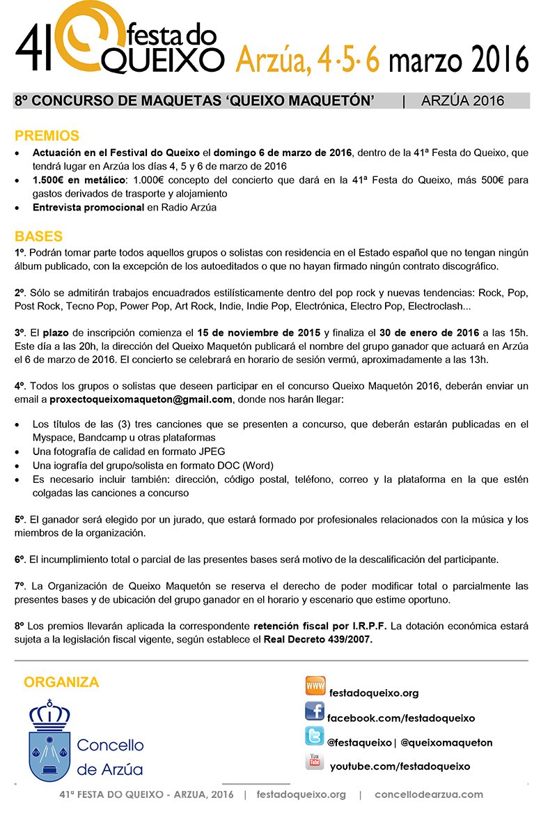 <a href="/milversiones/">Mil Versiones</a> Podíais retwittear que el ganador del Queixo Maquetón tocaría el domingo y no el sábado.Las Bases aquí
