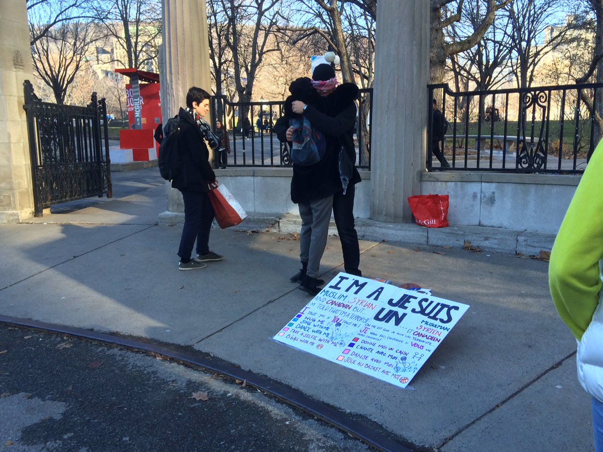 Global_Montreal's tweet image. "I'm a #Muslim, #Syrian &amp;amp; #Canadian." Keep an eye out for this guy @McgillU &amp;amp; send us pics if you give him a #hug!