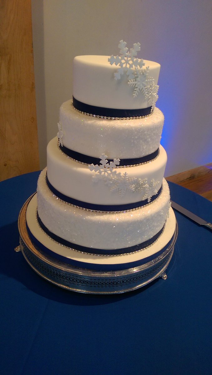 cupcakequeen_30's tweet photo. Wedding cake set up this morning for a school friend. The sparkles looked really good in the lighting. #weddingcake https://t.co/r5vwKF0skK