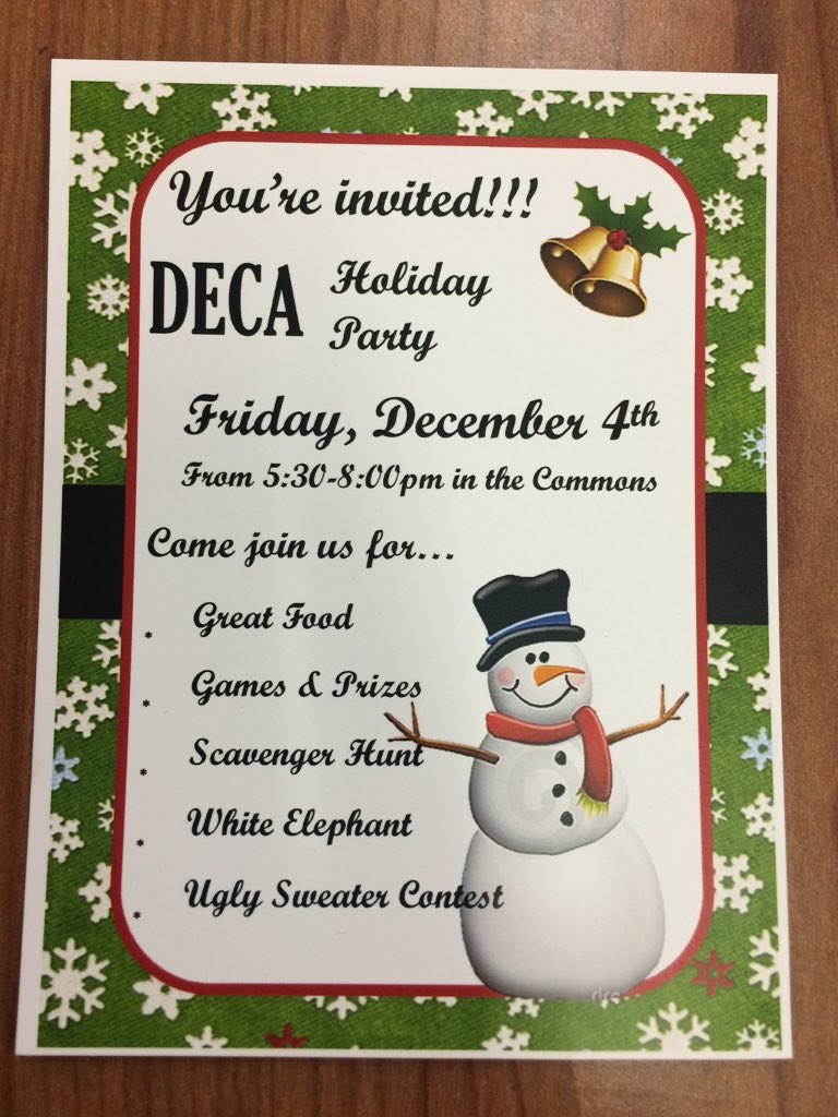 deca_liberty's tweet photo. ‼ALL marketing students RSVP to your DECA teacher by dec. 1 for the Holiday Party, you need $5‼️ https://t.co/mDtHllxFQP
