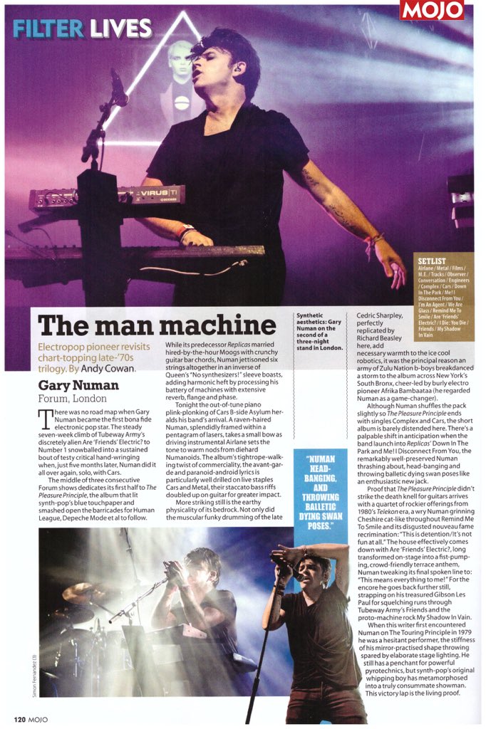 numanofficial's tweet image. A rather lovely Mojo review from the recent Forum shows in London.