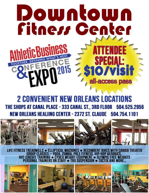 downtownfitNOLA's tweet photo. $10/day gym pass for @ABCandExpo attendees! #NOLA #Fitness #ABCnola https://t.co/ol0I3Ey2nH