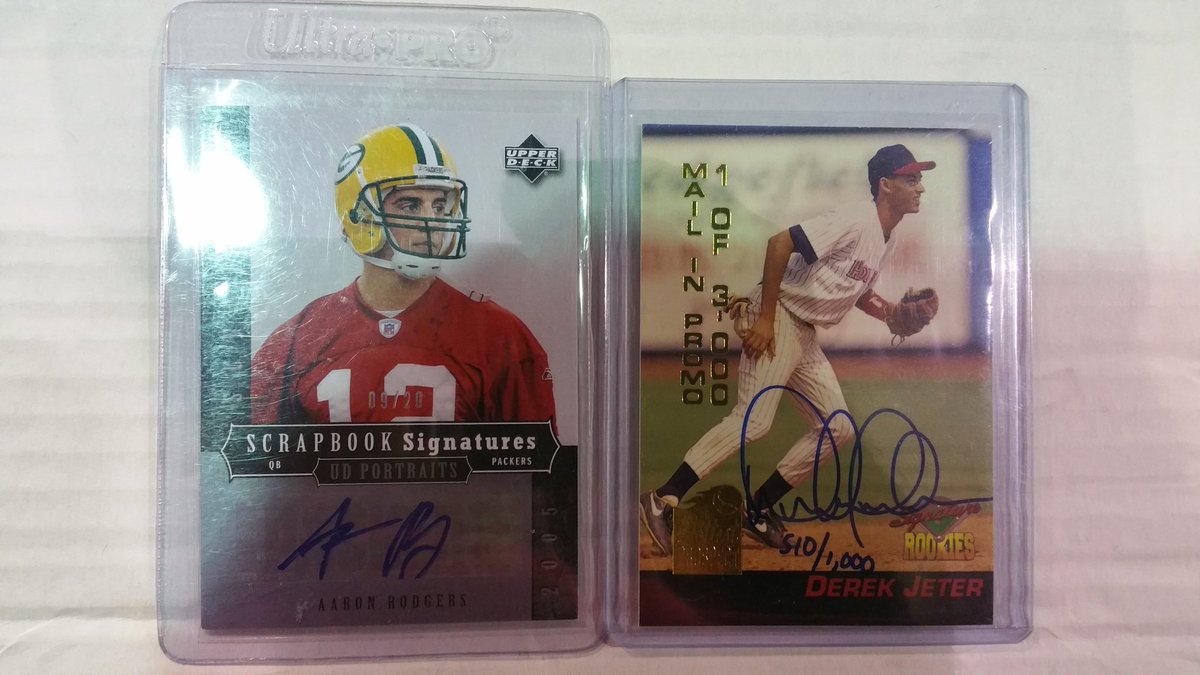 RbiCru7's tweet image. We just #pickedup a couple of prospects.  Nice Aaron Rodgers &amp;amp; Derek Jeter rookie autos. #ABST #re2pect