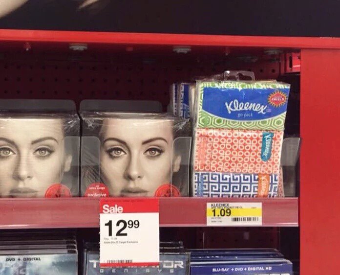 Smart, <a href="/Target/">Target</a>! Very clever!! <a href="/Adele/">Adele</a> and <a href="/Kleenex/">Kleenex® Brand</a> - both on sale AND next to each other! instagram.com/p/-U1_XLoavV/