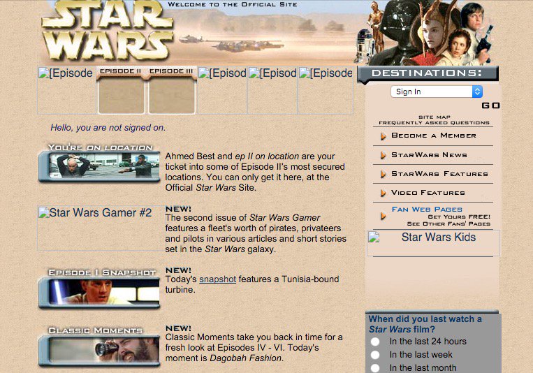 eldespertarsw's tweet photo. Captura de la web de @starwars a principios de 2000. Qué recuerdos… https://t.co/hkLOMy5NUh
