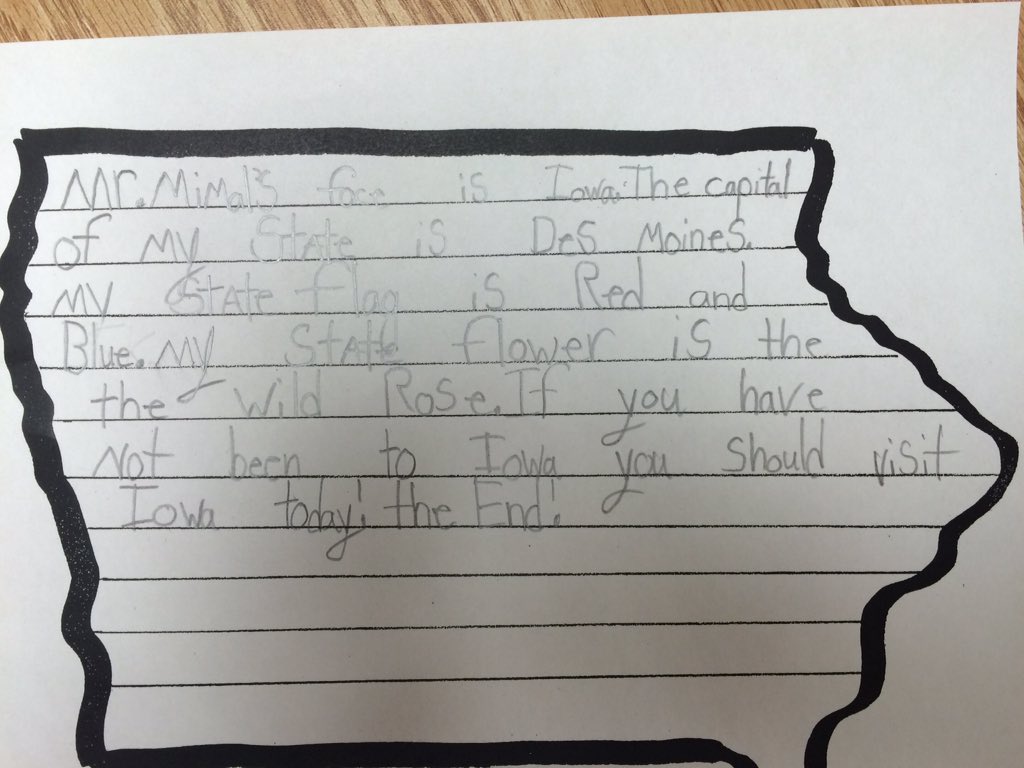 Hansen2ndGrade's tweet photo. These 2nd graders think Iowa is a pretty great state!! #EvenWithTheSnow #HawkeyeState #WeHeartWriting https://t.co/iTCFjmsDrR