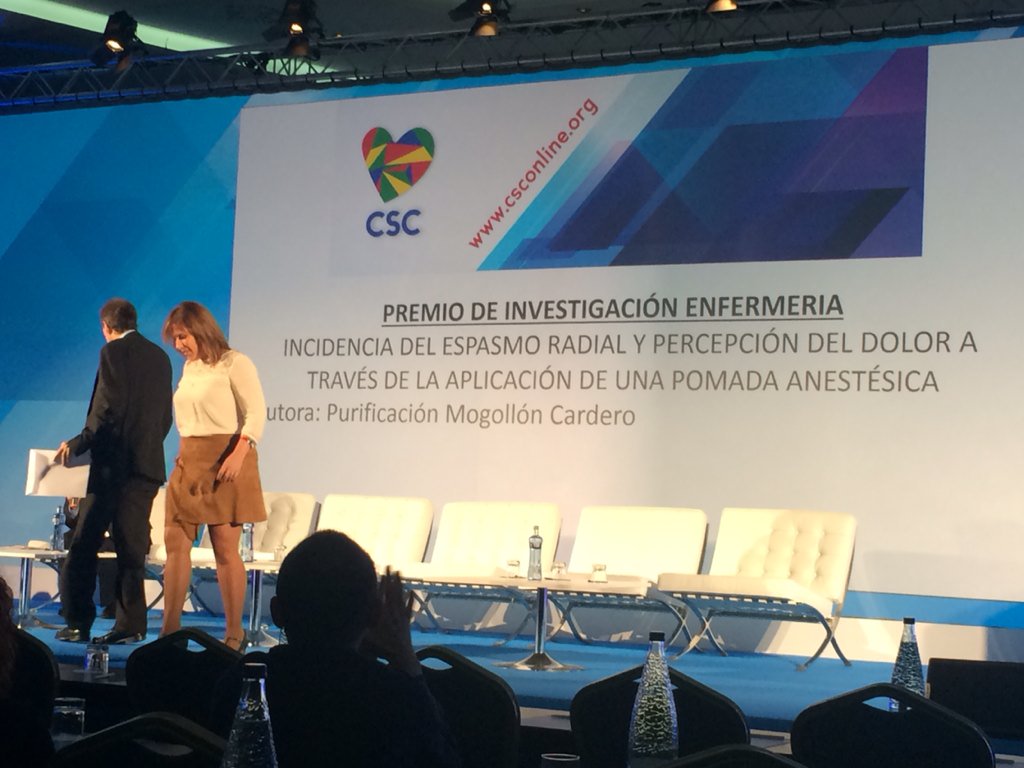 enferhemo's tweet image. Premio de investigación enfermera #CSC15: purificación Mogollón: incidenci del espAsmo radial y percepción del dolor
