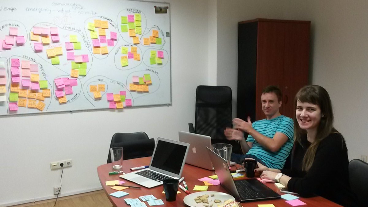 csilla_n's tweet photo. What else for Friday night than a #servicedesign workshop to cluster insight for our #designfordisaster project. :) https://t.co/Pc5PZxAZMP