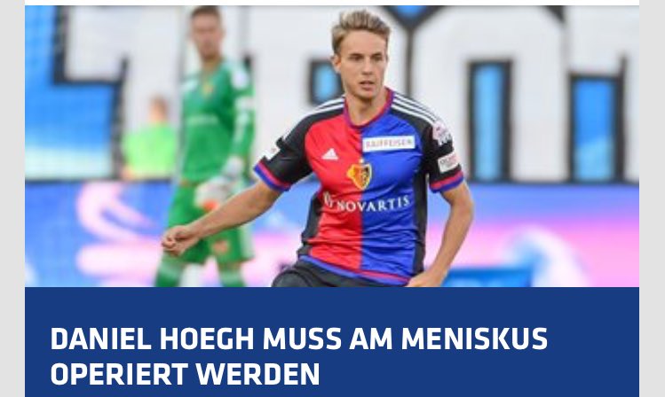 Fc_Basel1's tweet photo. Schlechte Nachricht. Daniel Hoegh fällt weiterhin aus und muss operiert werden, gute Besserung #DanielHoegh ❤️💙 https://t.co/0Y8B4m3cbU