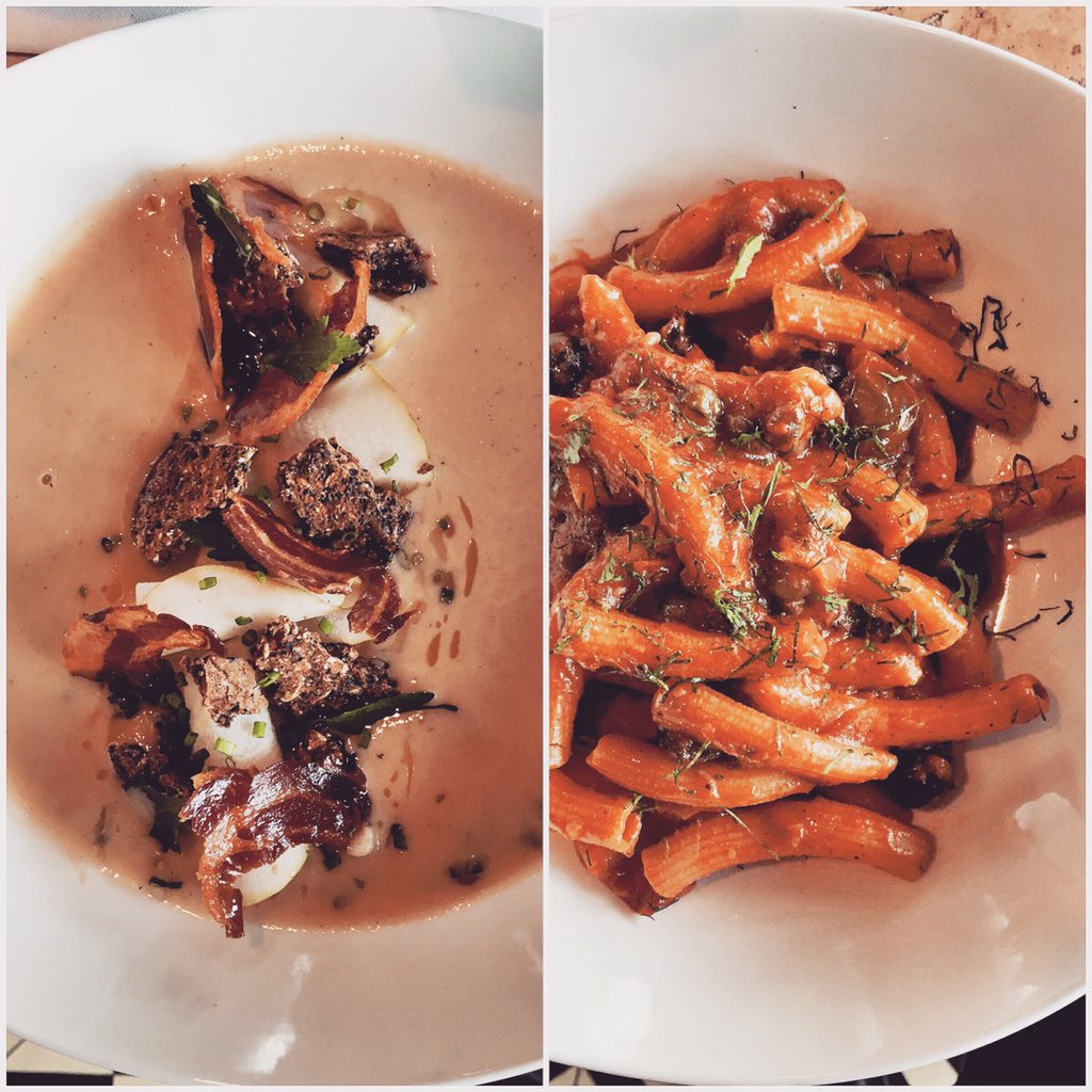 THRandCo's tweet photo. Dealer's choice tonight: 

Parsnip and pear soup Rigatoni Puttanesca. Roll the dice 🎲 https://t.co/hQZJXKlknJ