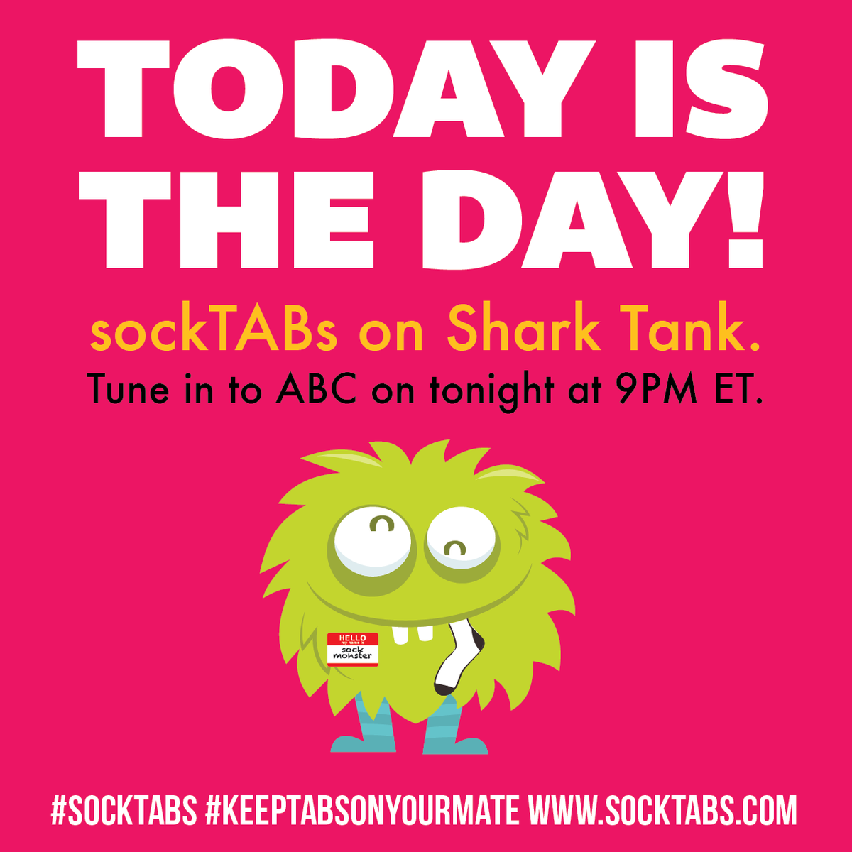 sockTABS's tweet photo. Don’t miss us TONIGHT on @ABCSharkTank at 9pm ET. #SockTABs #KeepTabsOnYourMate #HolidayStockingStuffers #Socks https://t.co/N6y1Xdut7d