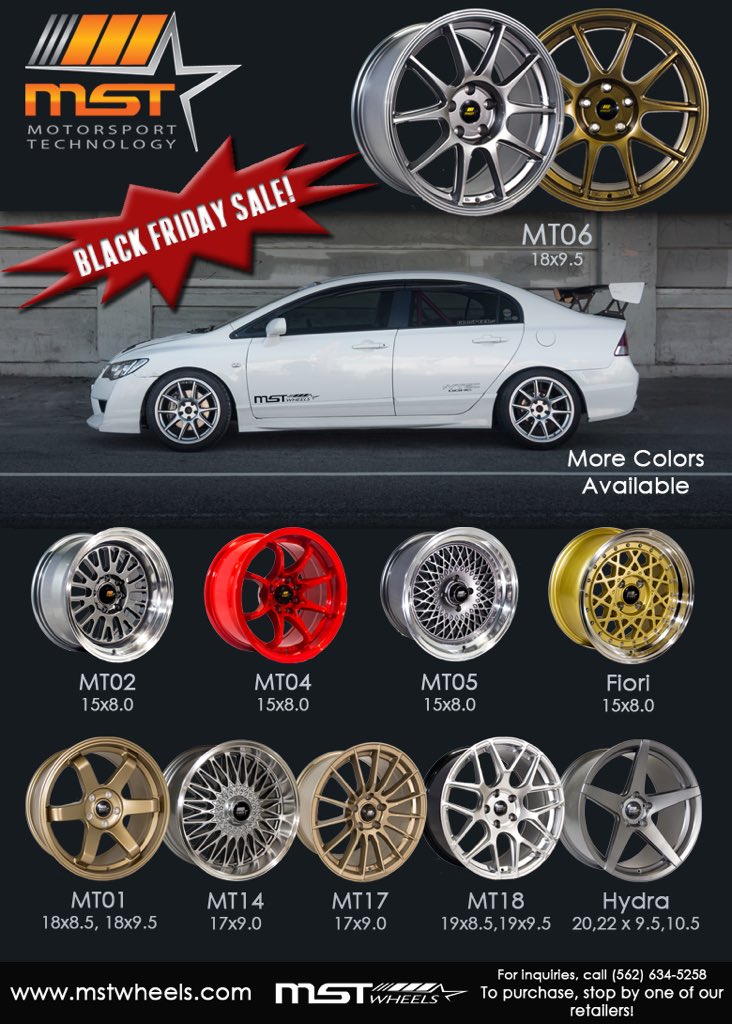MSTWheels's tweet photo. Black Friday is coming up! Don't miss out on the chance to steal a deal on our wheels! #mstwheels #BlackFriday https://t.co/rVKwJAXkDo