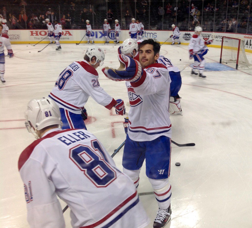 Birthday boy Max Pacioretty makes a kid happy at warmups 
