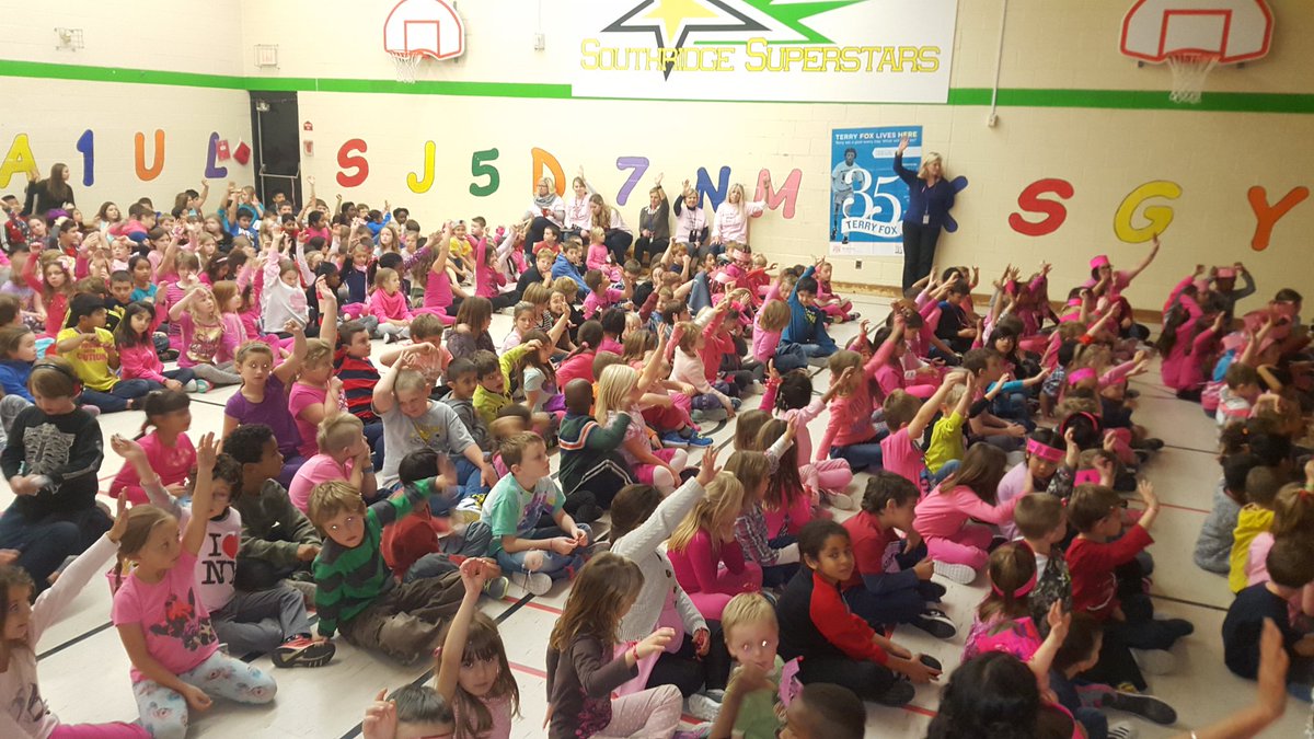 AlainaStandring's tweet photo. A sea of pink at our Anti-Bullying assembly! Great show of support Superstars! @SouthridgePS #WRDSBStandsUp2Bullies https://t.co/WJ7pU5XmKn