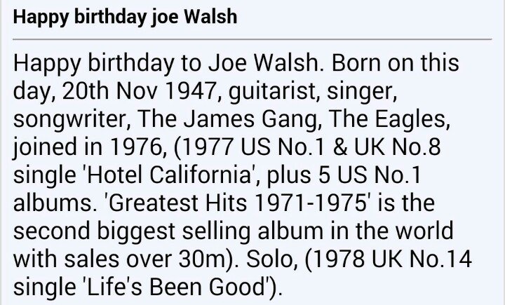 Happy birthday to the REAL Joe Walsh !        