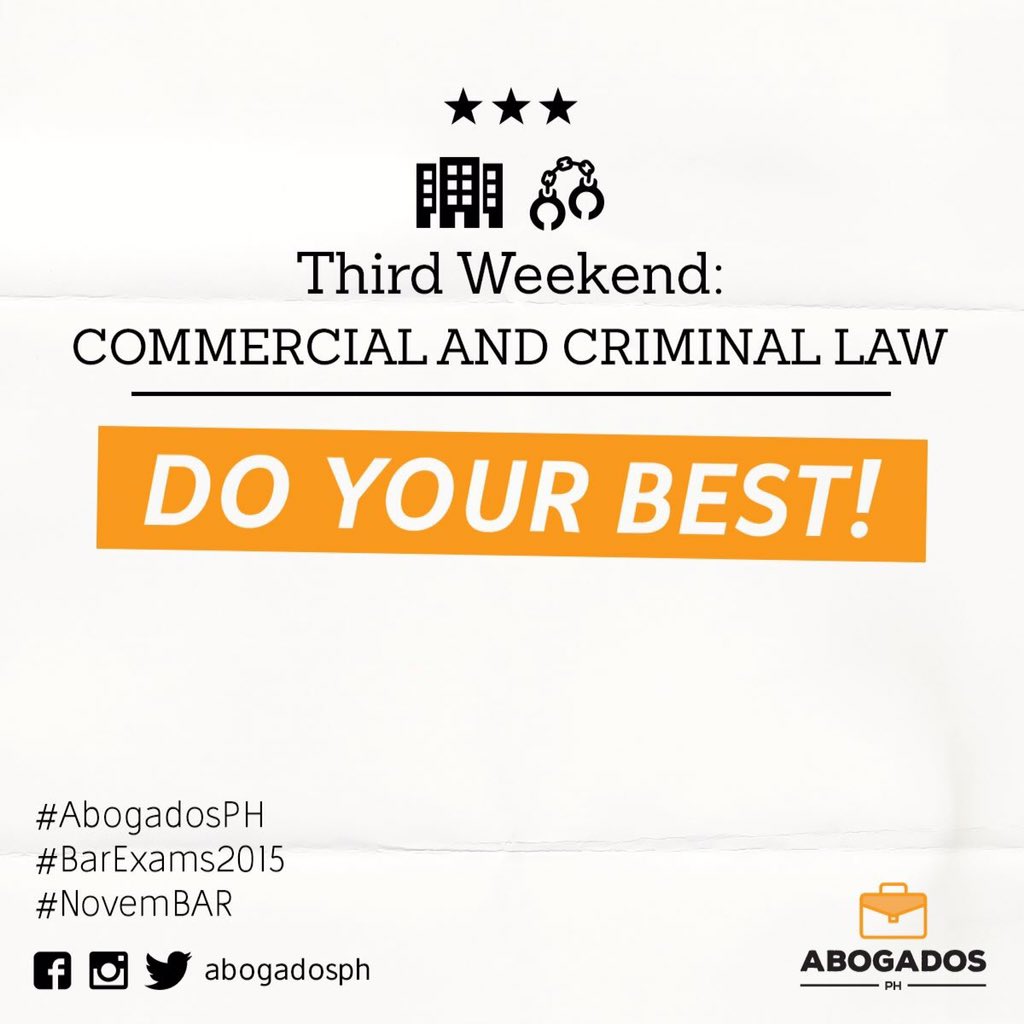 abogadosph's tweet photo. 3rd Weekend. Do Your Best! Good luck Examinees! #BarExams2015 #BarExam2015 #Bar2015 #BarOps2015 #BarOps #AbogadosPH https://t.co/KcSFGSQbkK