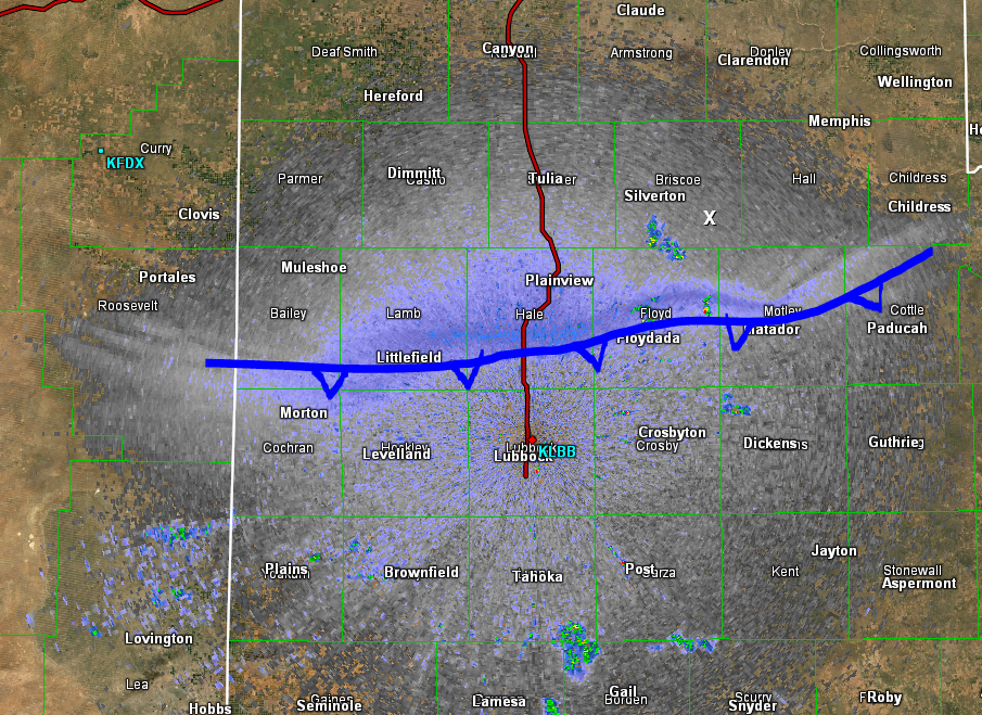 NWSLubbock's tweet image. At 10:20 pm, the front is through Plainview and approaching Lubbock. Expect wind gusts of 30 to 45 mph. #lubwx