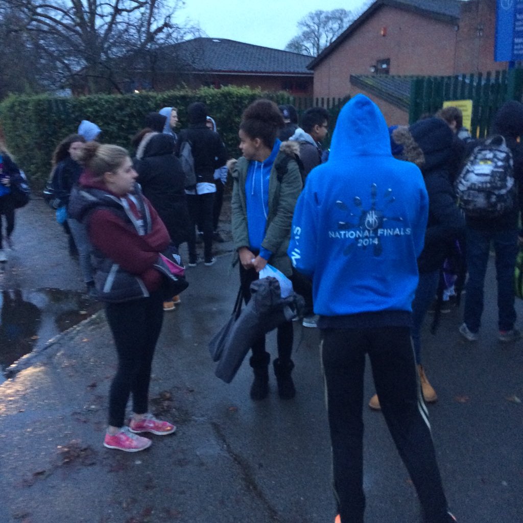 TeamAHSPE's tweet photo. SNOW Cold and wet BUT off to the Olympic Park #ESSAfinals https://t.co/5FJlDiDm38