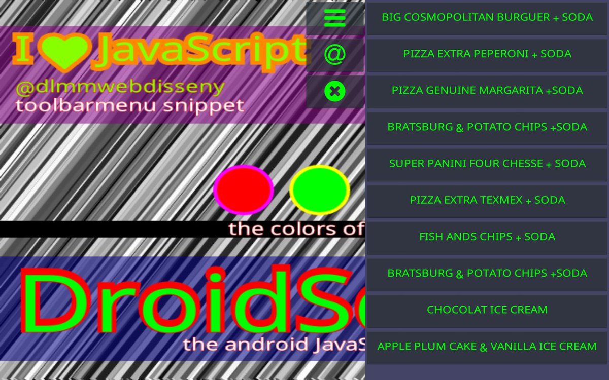nodenow's tweet image. Bars Menu #example #DroidScript #Android #IDE #JavaScript #code #snippets #mobile #app #FastPrototype #programing