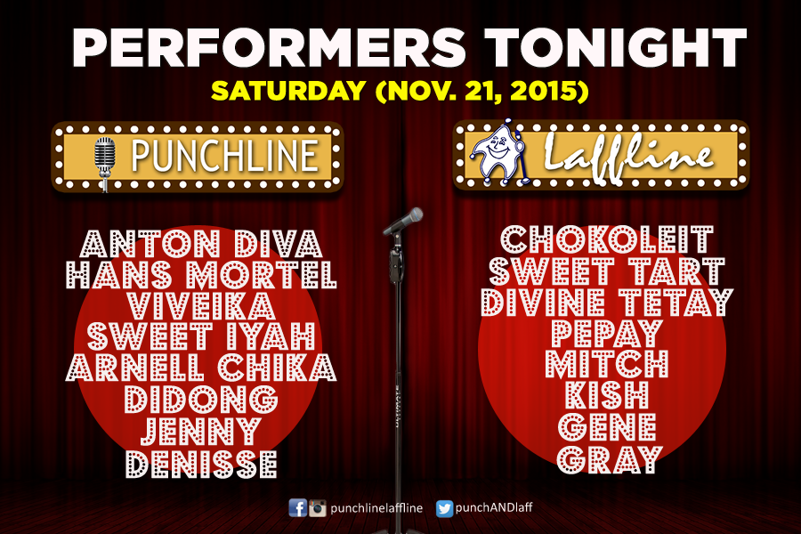 Lahat masaya dahil ngayong Sabado aapaw ang laughter sa #Punchline at #Laffline! Isama na ang buong barkada tonight