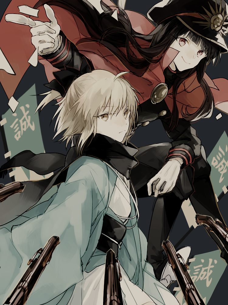 織田信長(Fate) ,織田信長 ,沖田総司 ,桜セイバー 「ノッブとおき太参戦おめでとやったぜイエーイ #FateGO 」|大宮PON＠低浮上のイラスト