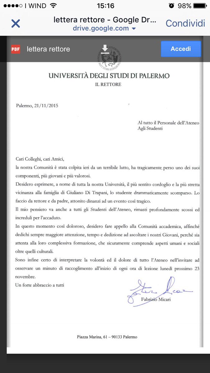 RunIngegneria's tweet photo. Il cordoglio di Fabrizio Micare a nome di @unipait https://t.co/QyG3nQGVyS