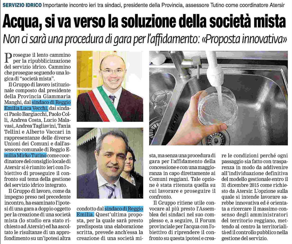 su #primapagina #reggioemilia #acqua che fine farà #ripubblicizzazione? #società #mista #vecchi #manghi