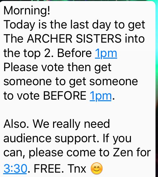 APFplayback's tweet photo. Let's support the @archer_sisters #Vote #AudienceSupport #APFFamily https://t.co/cmkrGMFwFa