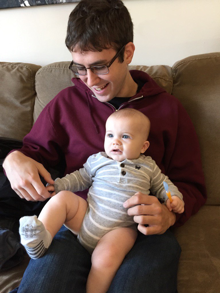 bandleadinglady's tweet photo. Steve meeting Harrison for the first time!!  @geeksquadmcgee1 https://t.co/PbtTfL1am7