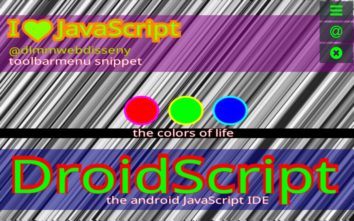 nodenow's tweet image. #DroidScript #examples #menubars Create fast #mobileapps #prototypes with #JavaScript #code and #snippets