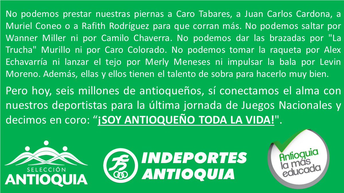 IndeportesAnt's tweet photo. Hoy vamos en #ModoWanner, en #ModoWinner. Un solo coro: ¡SOY ANTIOQUEÑO TODA LA VIDA! #SATLV https://t.co/NtoKpzEmXQ https://t.co/wYMZZfRlo3