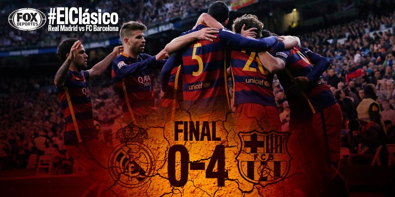 FOXDeportes's tweet photo. Final | 0-4 terminó la conquista del #FCB en Madrid. #RealMadrid no metió ni las manos. #ElClásico

RT si festejas https://t.co/fWX931w953