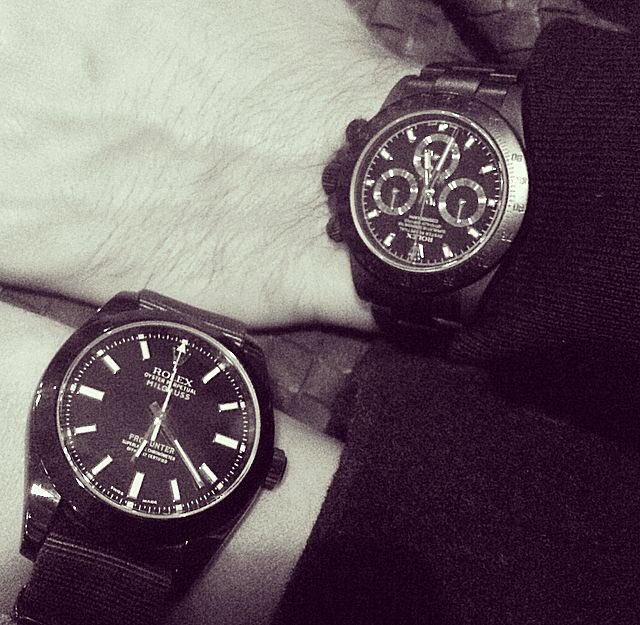 Prohunterwatch's tweet photo. It don't matter if you're black or white - Pro Hunters Milgauss Orange (sold out) and Daytona Stealth MK1 #prohunter https://t.co/4D9kP60zkj