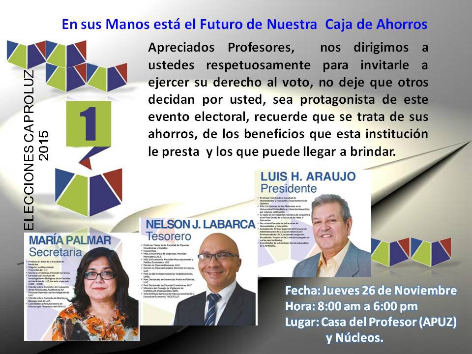 somoscaproluz's tweet photo. Este 26 de noviembre, ejerce tu derecho al voto. Elecciones #CAPROLUZ 2016-2019 https://t.co/onZ3i53ICX