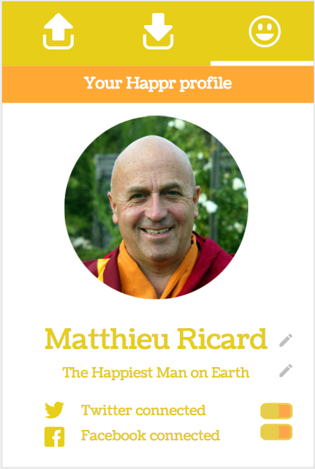 HapprApp's tweet photo. We've chosen the "Happiest Man on Earth"— @matthieu_ricard to grace our default profile in the prototype. :) #SWRiga https://t.co/A2Bd7flYNP