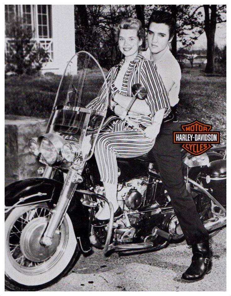 Ultracoolfl's tweet photo. On Good Friday in 1957, Elvis gave Yvonne Lime a tour of Memphis on his 1957 Harley-Davidson FLH. #CelebritySaturday https://t.co/L5mJdC8Rng