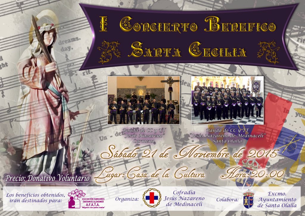 Llego el día del I Concierto de Santa Cecilia de <a href="/BandaMedinacel1/">BCT Jesús de Medinaceli</a> de #SantaOlalla y <a href="/BCT_JNAZARENO/">BCT JESUS NAZARENO</a> de #Carmena