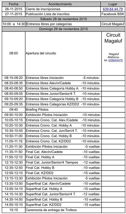 BSKarting_'s tweet photo. Horarios de la 5ª carrera de las @BSKarting_. Que se disputarán los próximos 28-29/11 en el #Karting de Magalluf https://t.co/K223jTVUCt