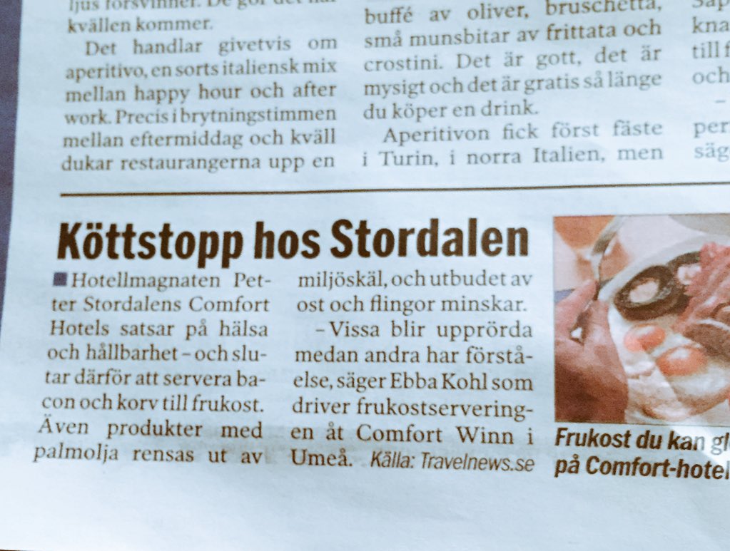 daniel_bensson's tweet photo. Slut för kött och #palmolja på frukostbuffén på #ComfortHotels . Bra @petterstordalen ! #swgreen #vego https://t.co/28nFKfzAQ9