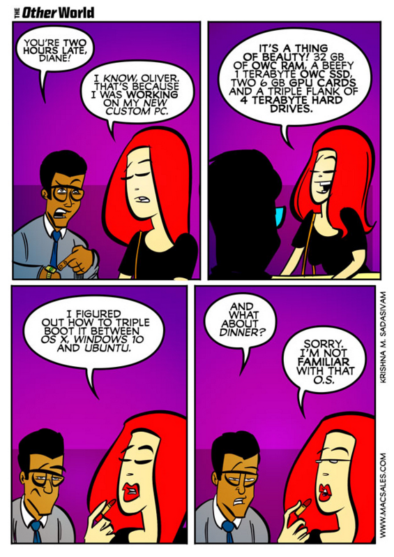 PoweredbyOWC's tweet photo. It's the weekend! Have a laugh! #RocketYard #blog #comicstrip @krishna_ait #iOS #OWCSSD #PC #OWCRAM #Windows10 https://t.co/hMeLugKd64