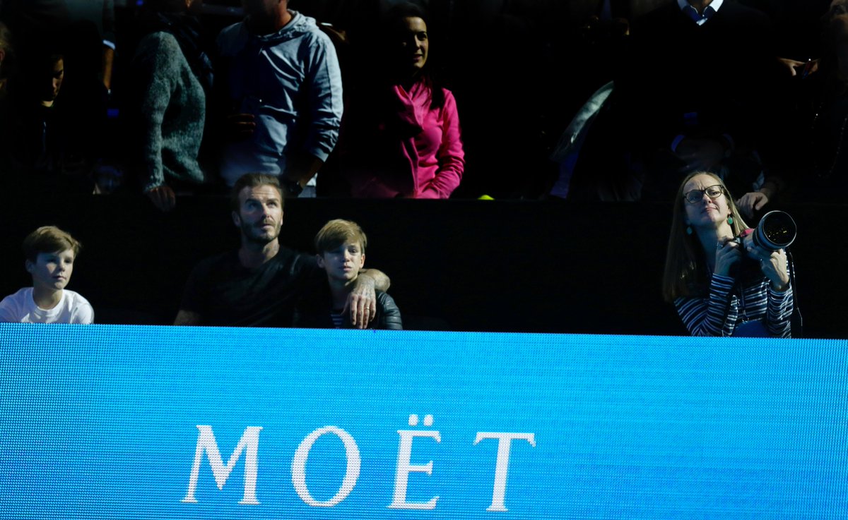 suzanneplunkett's tweet photo. Working really hard at the #ATPWorldTourFinals while #davidbeckham relaxes with his sons photo by  @timireland7 https://t.co/Pg7K0qMHlO