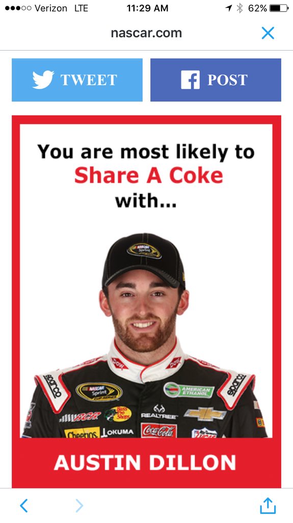 SilentRob3's tweet photo. @austindillon3 oh em gee time to share a Coke https://t.co/pkugAMPQRd