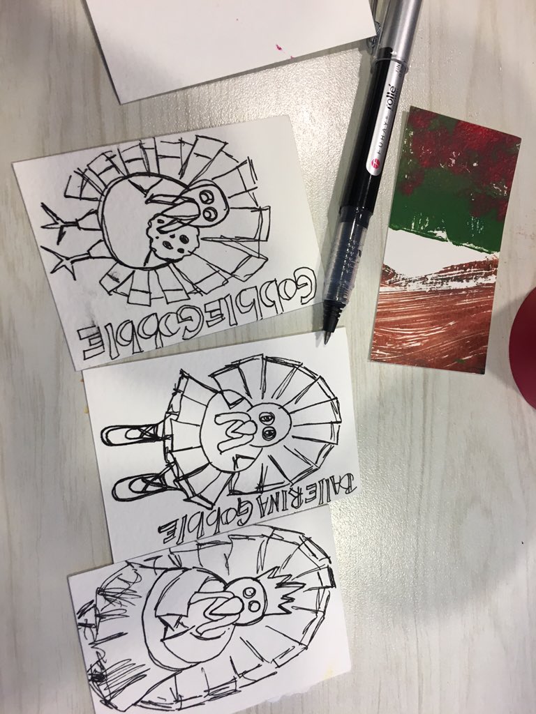 GrundlerArt's tweet photo. Last month Cori &amp; I made Owl #ArtistTC so we're starting Turkey ones for Thanksgiving #k12artchallenge #artgivingnov https://t.co/iLKbVArlZ2