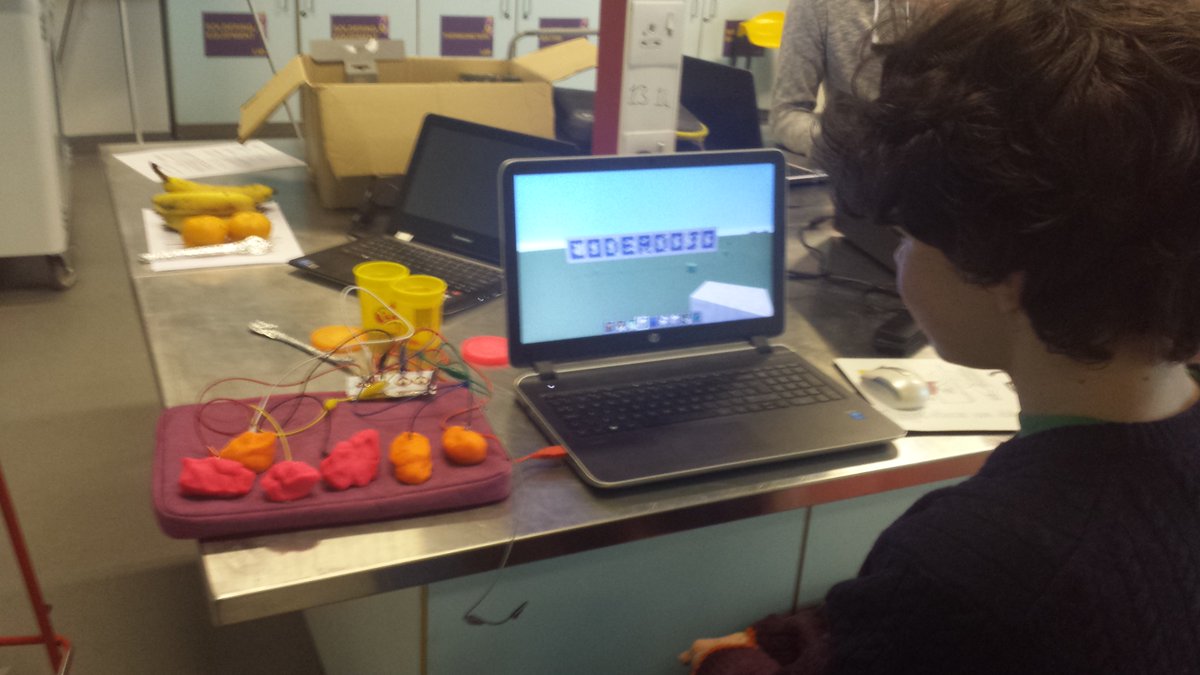 aford78's tweet photo. We also did some #minecraft controlled by #makeymakey at todays @CoderScot session #MIEExpert #coderpics https://t.co/T157WzfudM