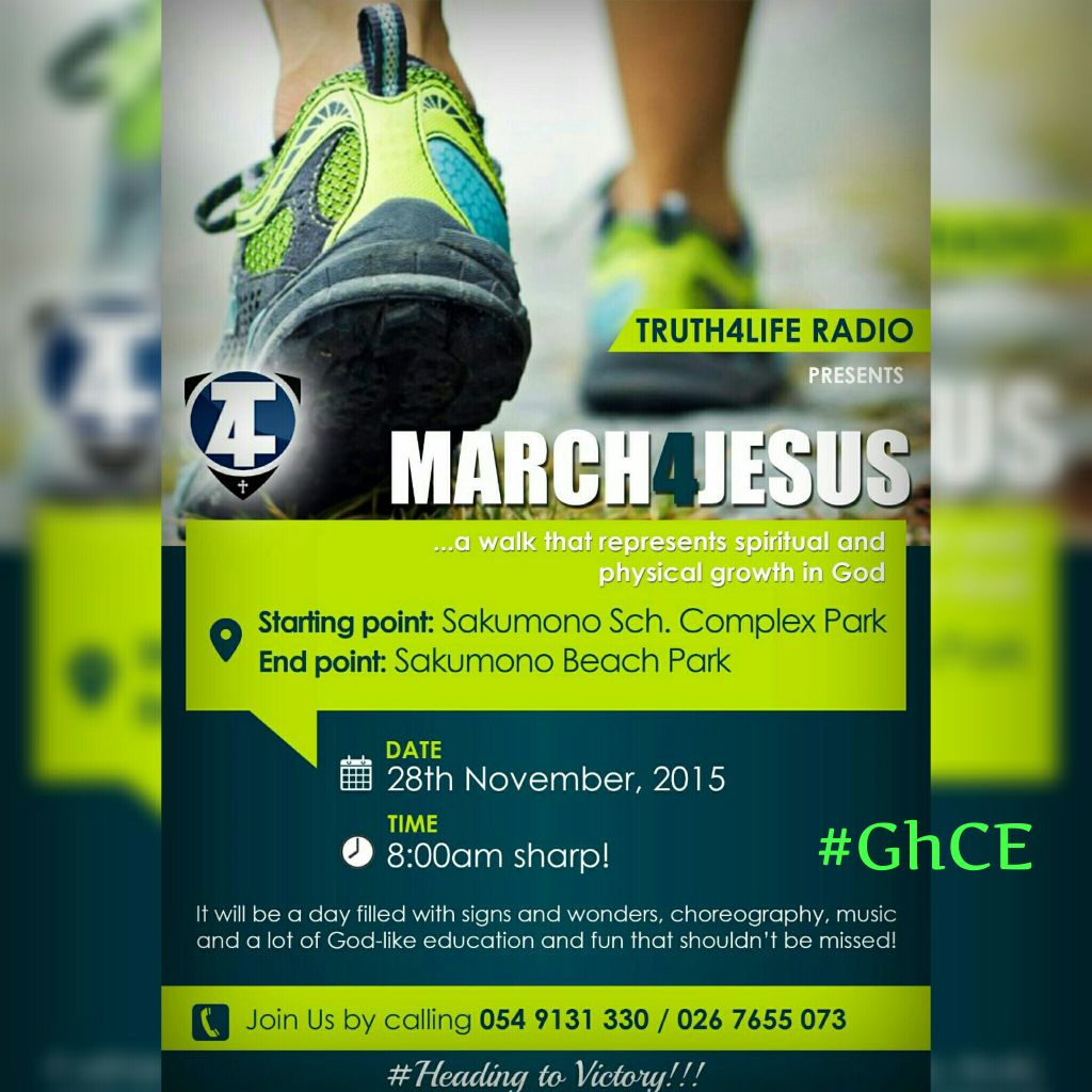 XtianEventsgh's tweet photo. . @t4lradio presents #March4Jesus. 📆November 28, 2015. ⌚8AM. #NovemberEvents #GhCE https://t.co/9GRHnF3vA0
